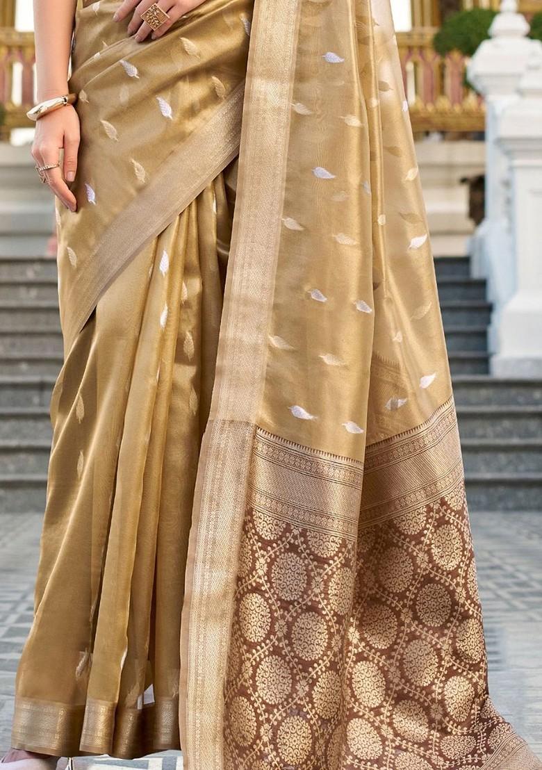Mustard Yellow Embroidered Poly Blend Saree Set With Blouse