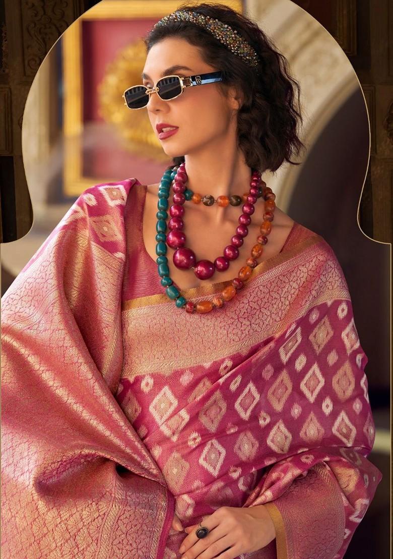 Maroon Embroidered Poly Blend Saree Set With Blouse