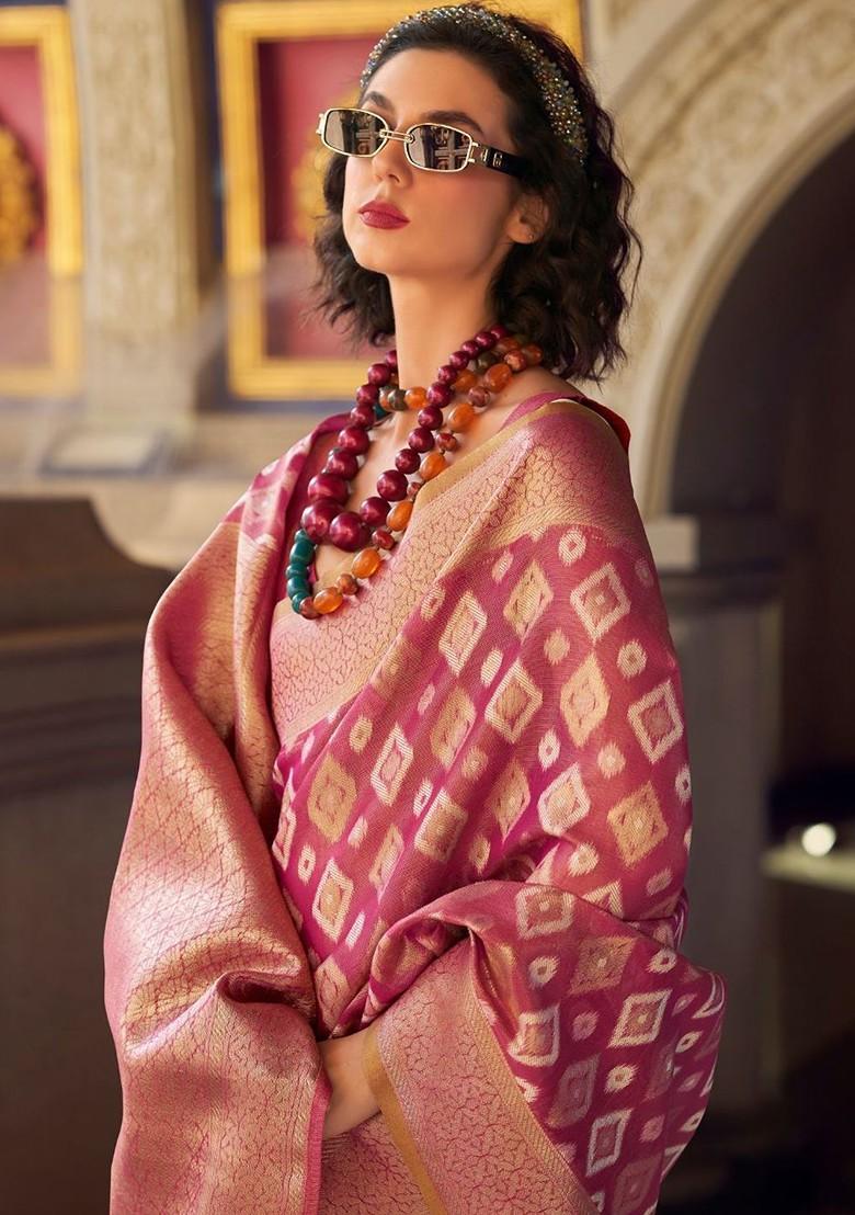 Maroon Embroidered Poly Blend Saree Set With Blouse