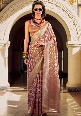 Purple Embroidered Poly Blend Saree Set With Blouse