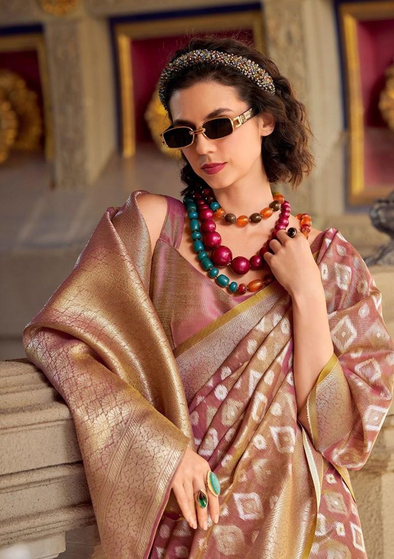 Purple Embroidered Poly Blend Saree Set With Blouse