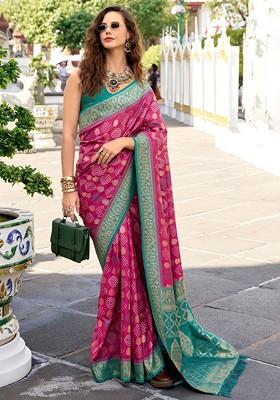 Maroon Woven Design Poly Blend Saree Set With Blouse