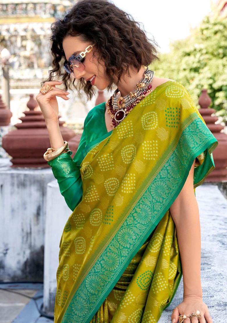 Olive Green Embroidered Poly Blend Saree Set With Blouse