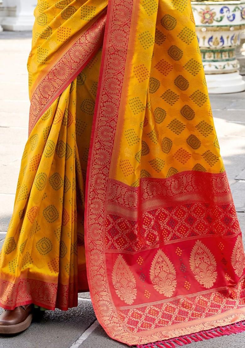 Yellow Embroidered Poly Blend Saree Set With Blouse