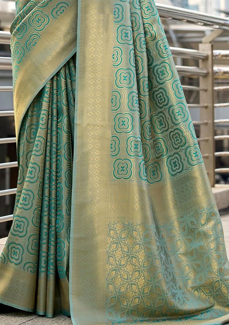 Green Woven Design Poly Blend Saree Set With Blouse