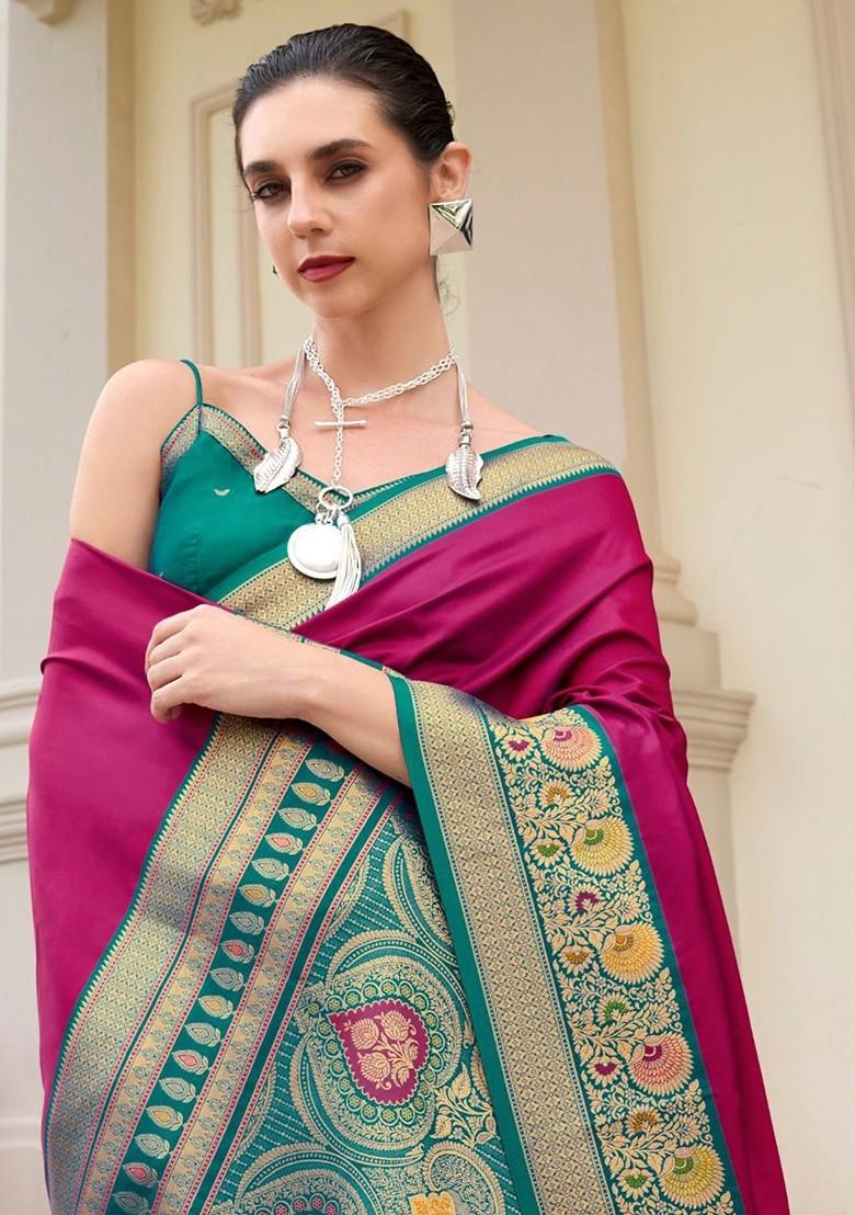 Maroon Embroidered Poly Blend Saree Set With Blouse