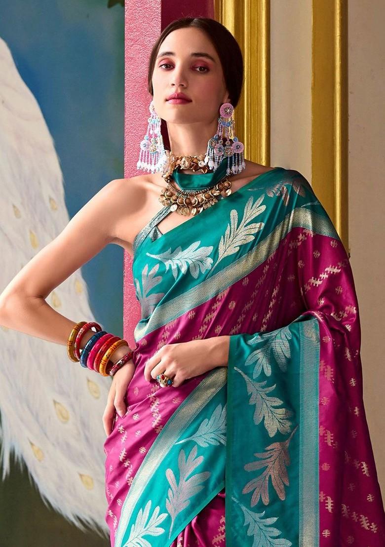 Burgundy Embroidered Poly Blend Saree Set With Blouse
