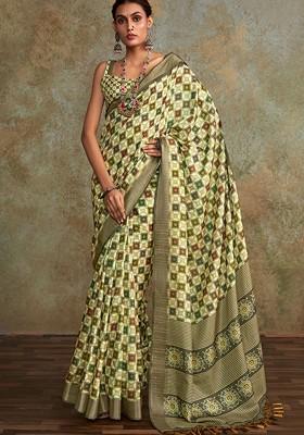 Yellow Embroidered Poly Blend Saree Set With Blouse