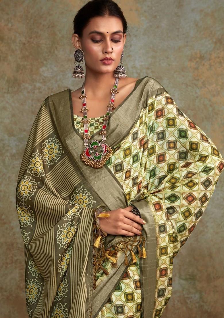 Yellow Embroidered Poly Blend Saree Set With Blouse