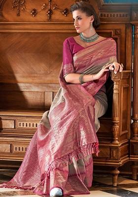Pink Embroidered Poly Blend Saree Set With Blouse