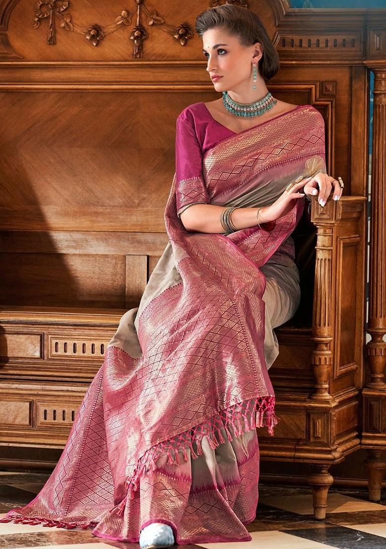 Pink Embroidered Poly Blend Saree Set With Blouse