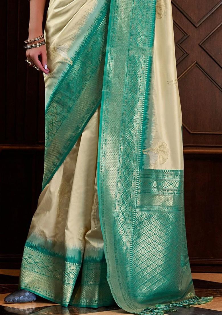 Off White Embroidered Poly Blend Saree Set With Blouse