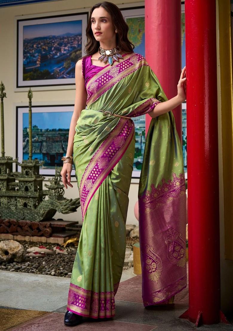Green Woven Design Poly Blend Saree Set With Blouse