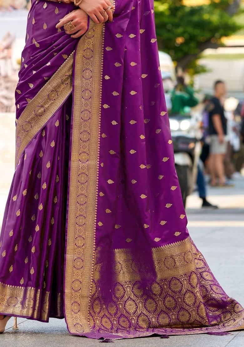 Purple Woven Design Poly Blend Saree Set With Blouse