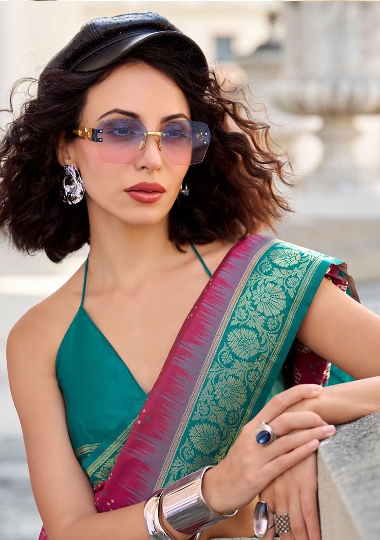 Maroon Embroidered Poly Blend Saree Set With Blouse