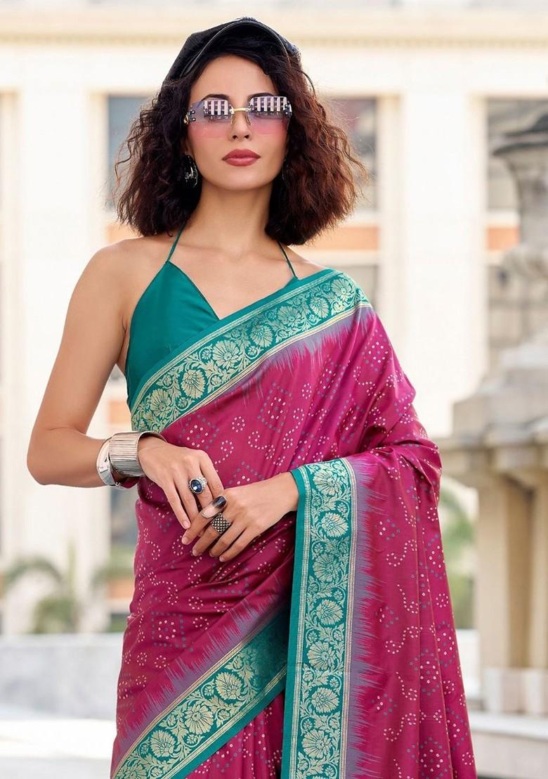 Maroon Embroidered Poly Blend Saree Set With Blouse