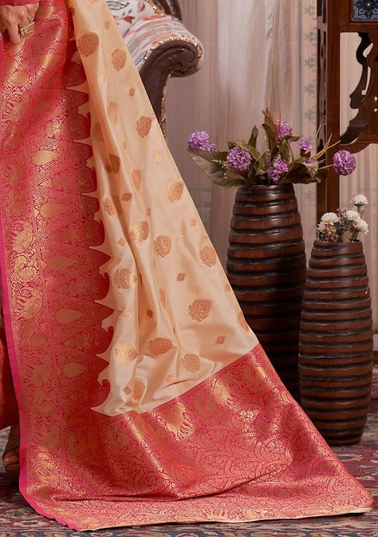 Off White Woven Design Poly Blend Saree Set With Blouse