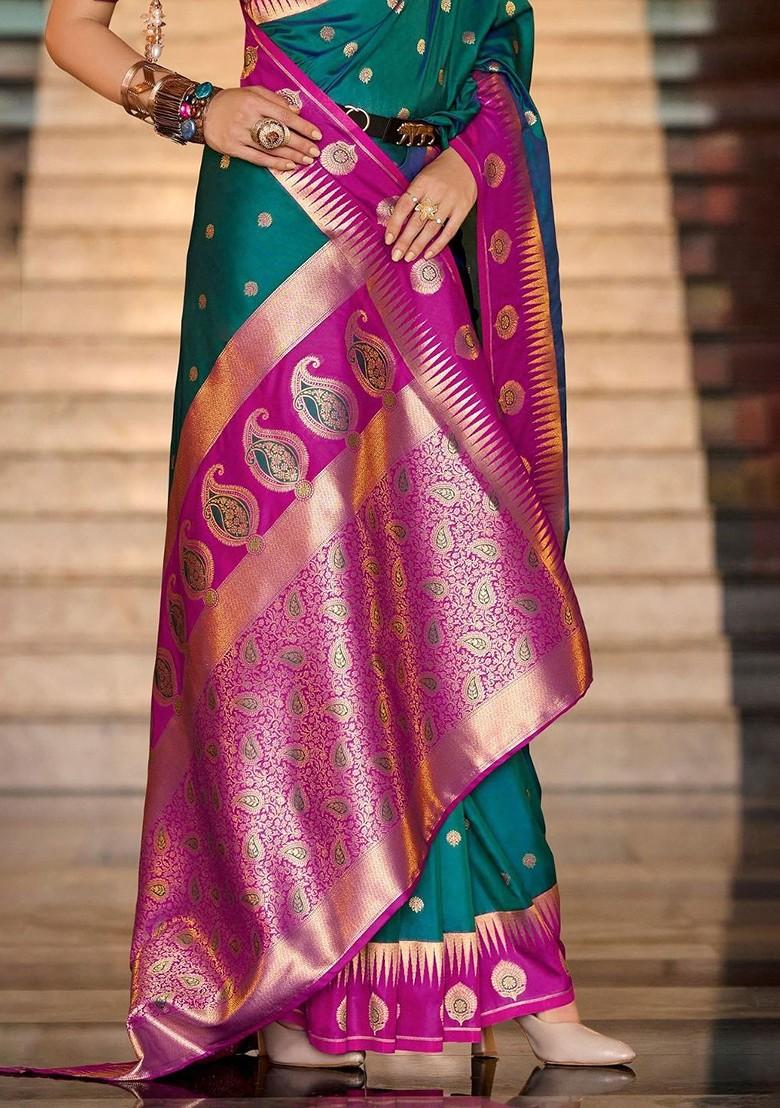 Green Woven Design Poly Blend Saree Set With Blouse