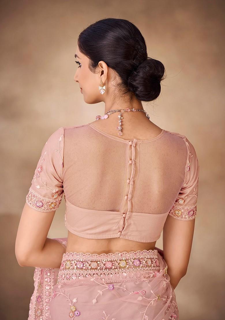 Pink Embellished Poly Blend Saree Set With Blouse