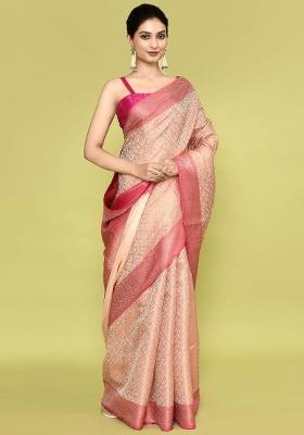 Multi Color Embroidererd Banarsi Silk Saree Set