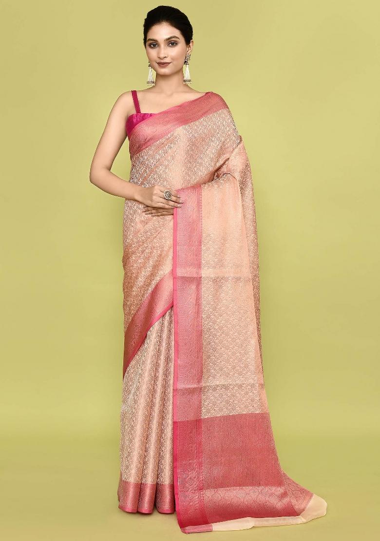 Multi Color Embroidererd Banarsi Silk Saree Set