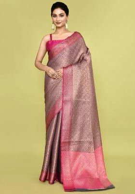 Multi Color Embroidererd Banarsi Silk Saree Set