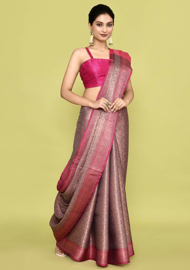 Multi Color Embroidererd Banarsi Silk Saree Set