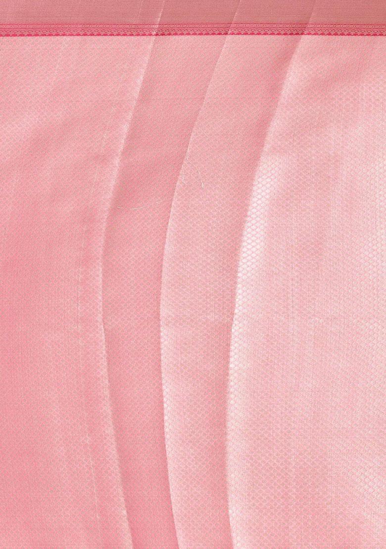 Light Pink And Silver Embroidererd Banarsi Silk Saree Set