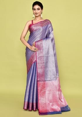 Light Purple Embroidererd Banarsi Silk Saree Set