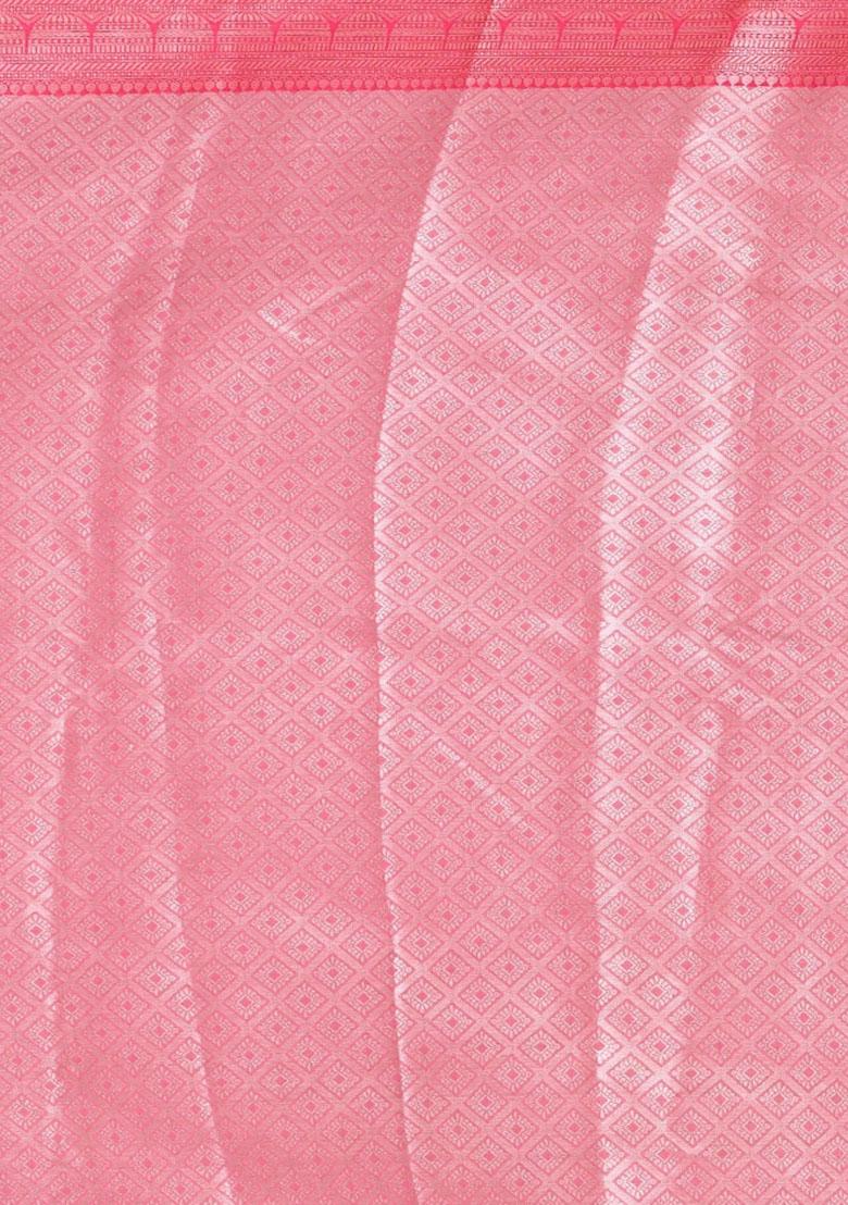 Baby Pink Embroidererd Banarsi Silk Saree Set