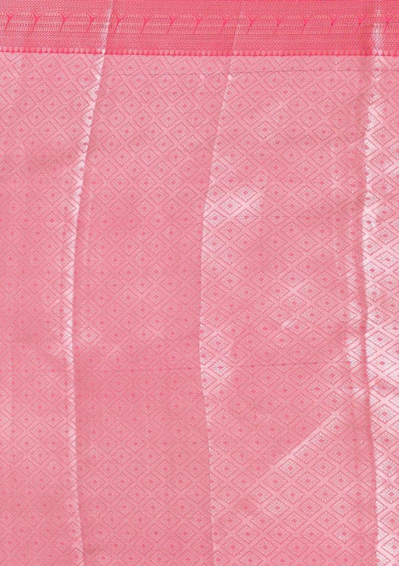 Baby Pink Embroidererd Banarsi Silk Saree Set