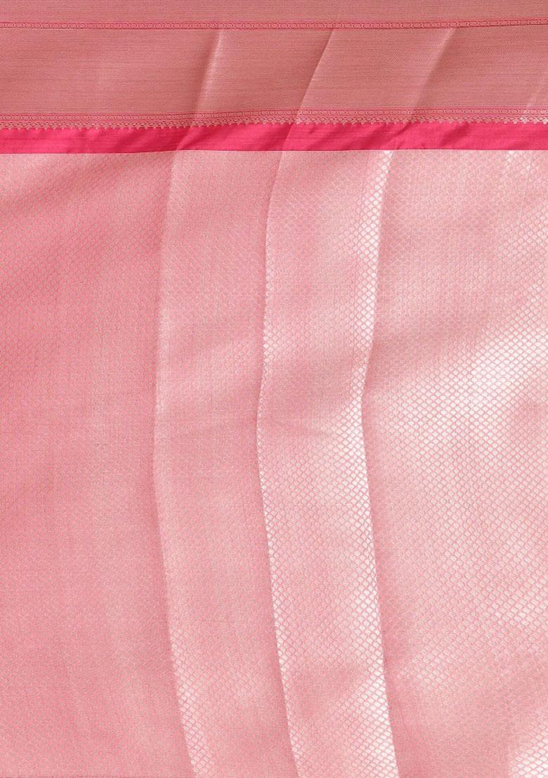 Baby Pink Embroidererd Banarsi Silk Saree Set