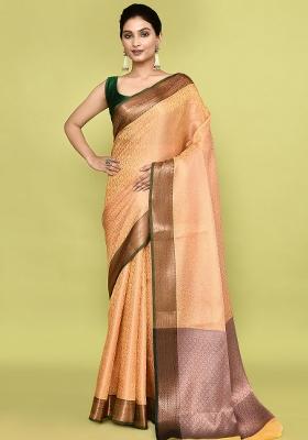Metalic Yellow Embroidererd Banarsi Silk Saree Set