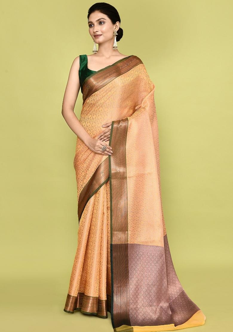 Metalic Yellow Embroidererd Banarsi Silk Saree Set