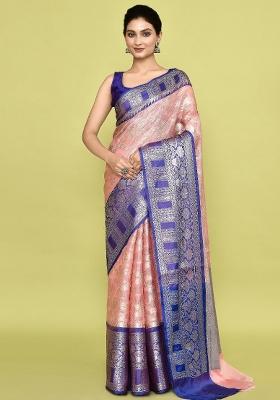 Yellow And Sliver Embroidererd Banarsi Silk Saree Set