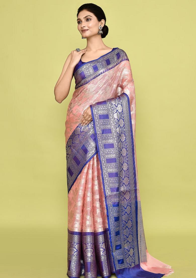 Yellow And Sliver Embroidererd Banarsi Silk Saree Set