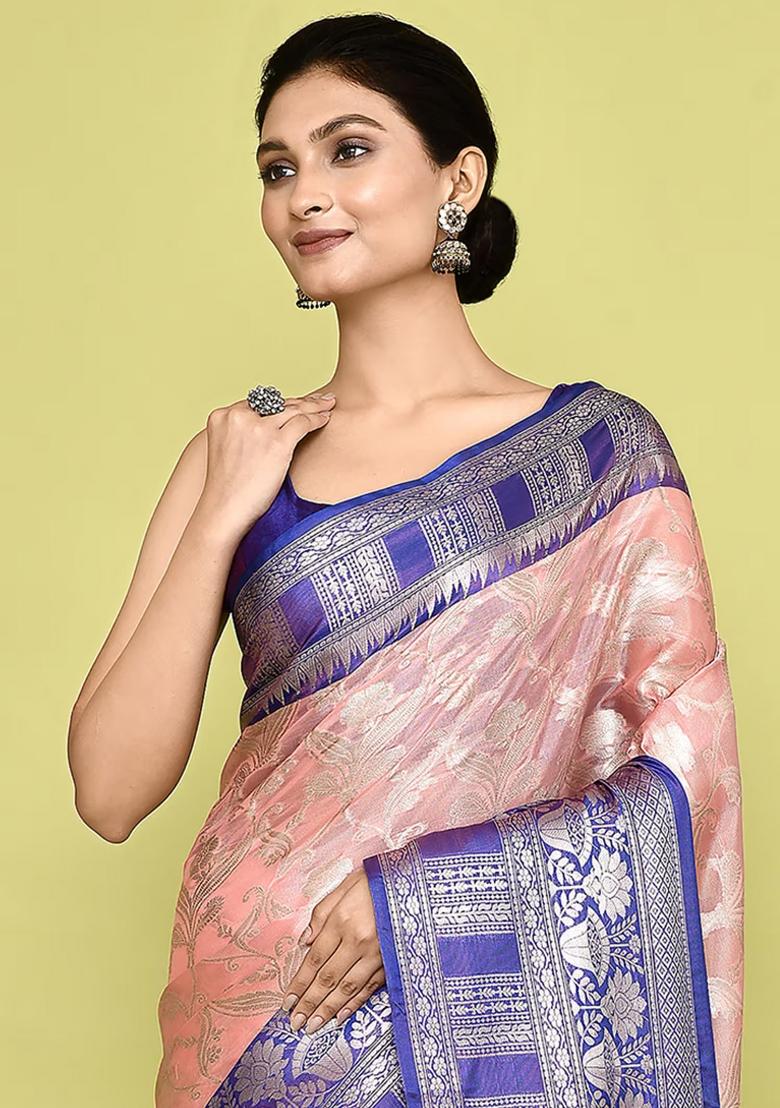 Yellow And Sliver Embroidererd Banarsi Silk Saree Set