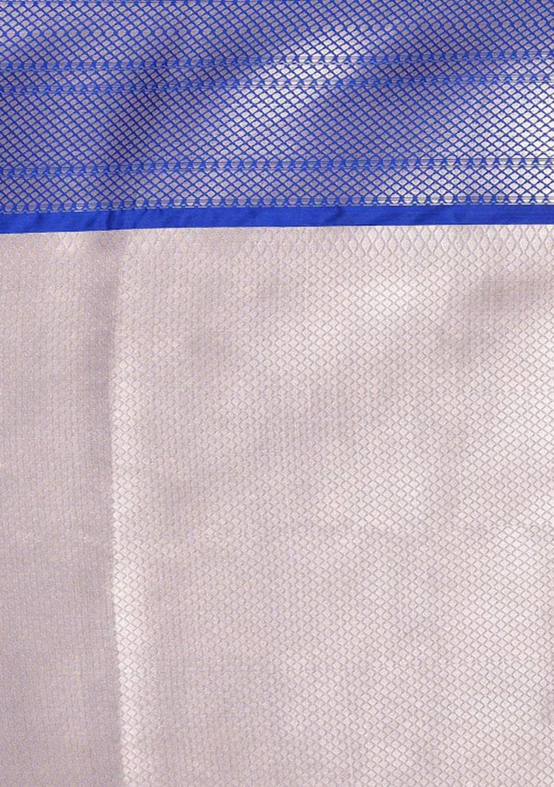 Dark Blue Embroidererd Banarsi Silk Saree Set