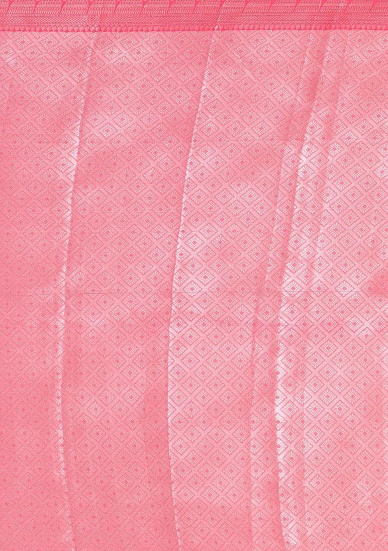 Baby Pink Embroidererd Banarsi Silk Saree Set