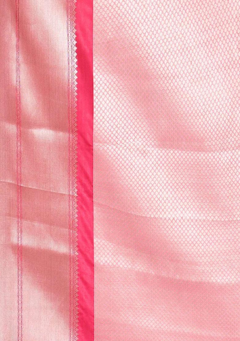 Magenta Embroidererd Banarsi Silk Saree Set