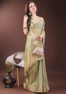 Mint Green Zari Work Organza Saree Set