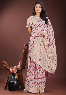 Purple Zari Work Cotton Blend Saree Set