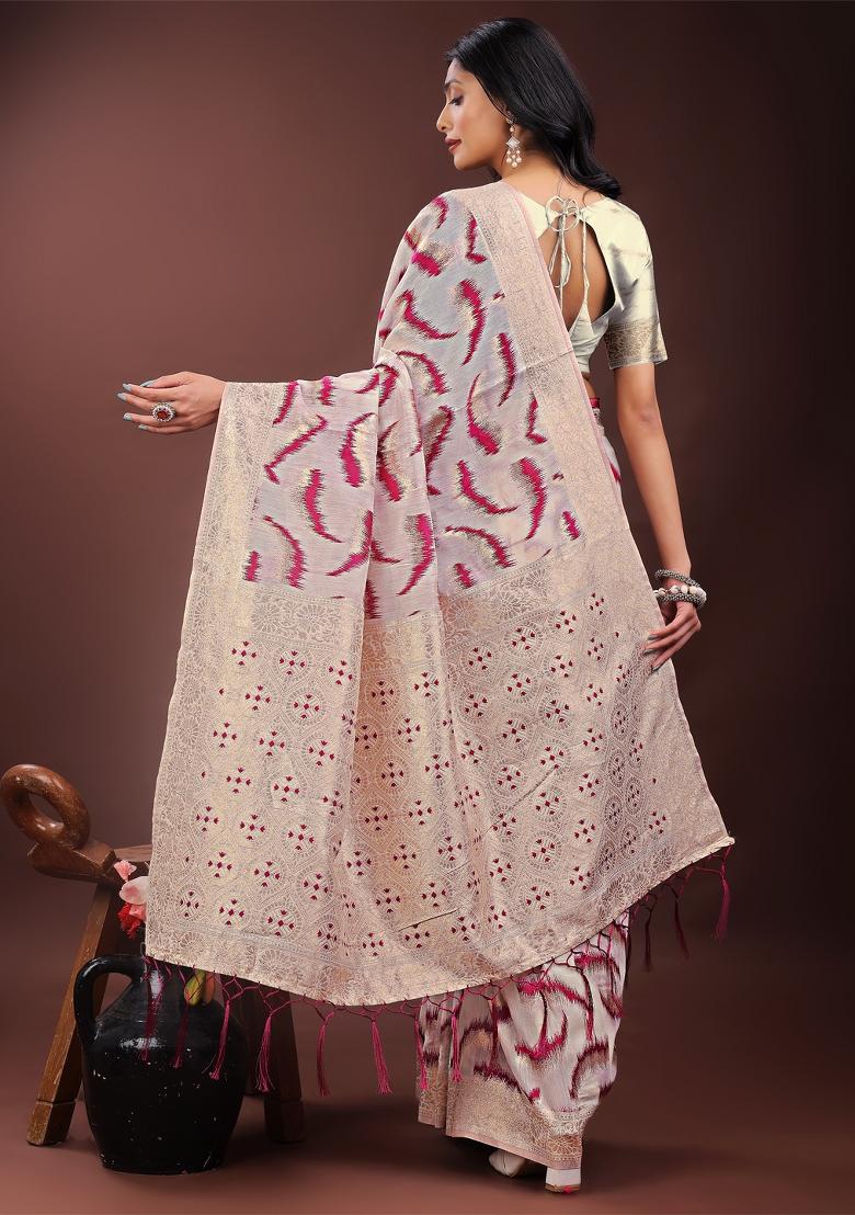 Purple Zari Work Cotton Blend Saree Set