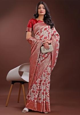 Maroon Zari Work Cotton Blend Saree Set