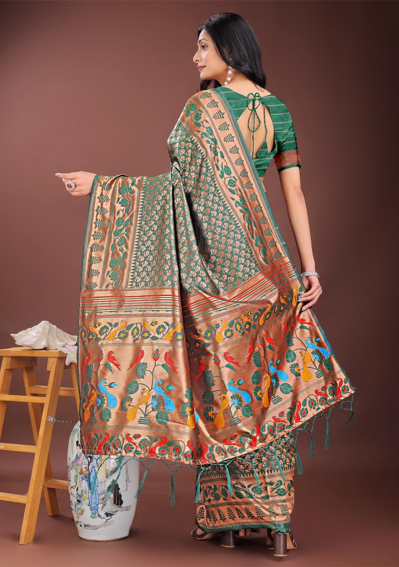 Green Zari Work Silk Saree Set