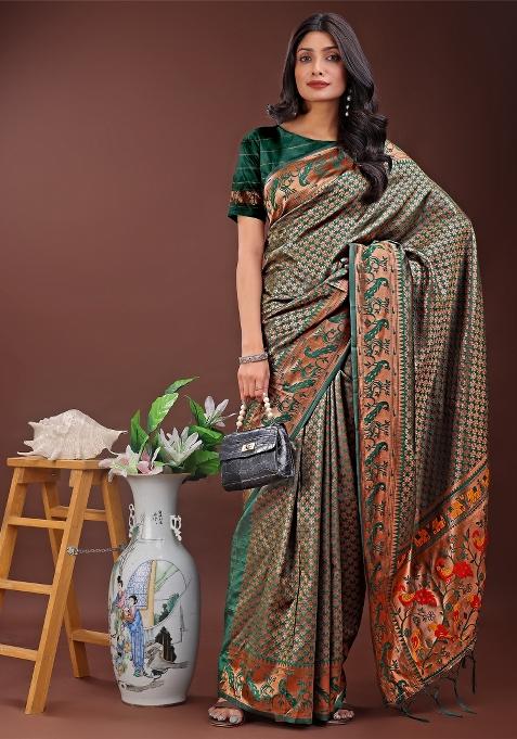 Green Zari Work Silk Saree Set