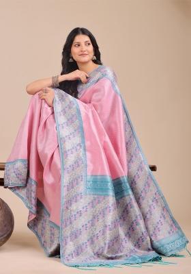 Light Pink Zari Work Silk Saree Set