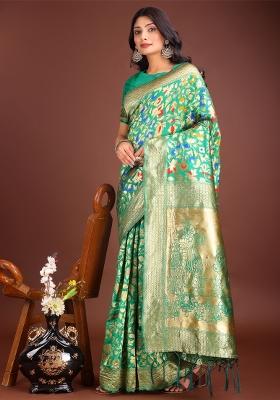 Green Zari Work Silk Saree Set