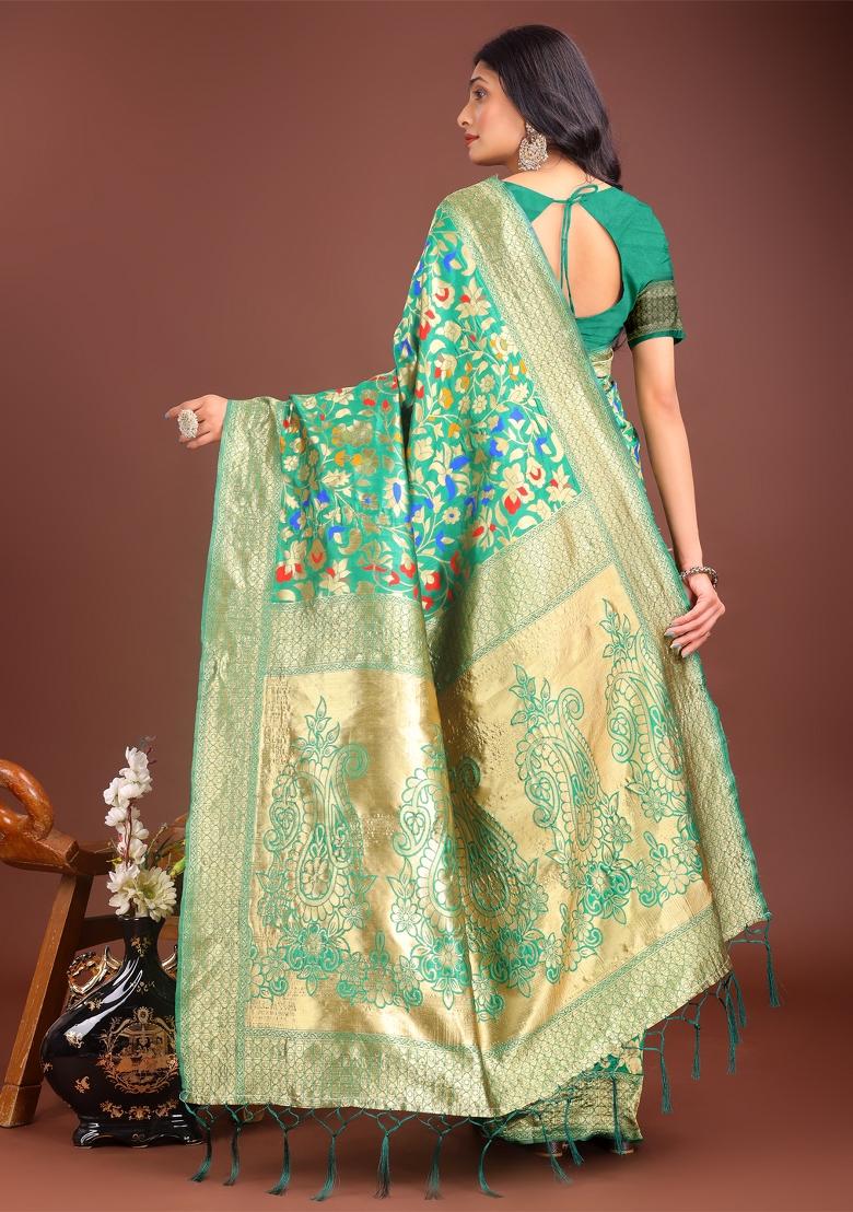 Green Zari Work Silk Saree Set