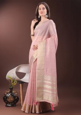 Light Pink Zari Work Organza Saree Set